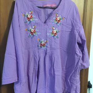 Woman within 2x embroidered  pintuck boho top